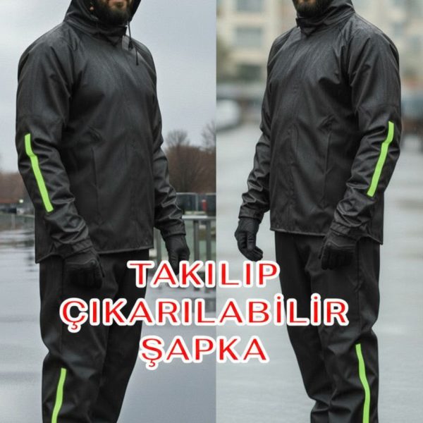 Şapkalı Motorcu Yağmurluğu  Rüzgar ve Su  Yüksek Kalite  Alt Üst Takım